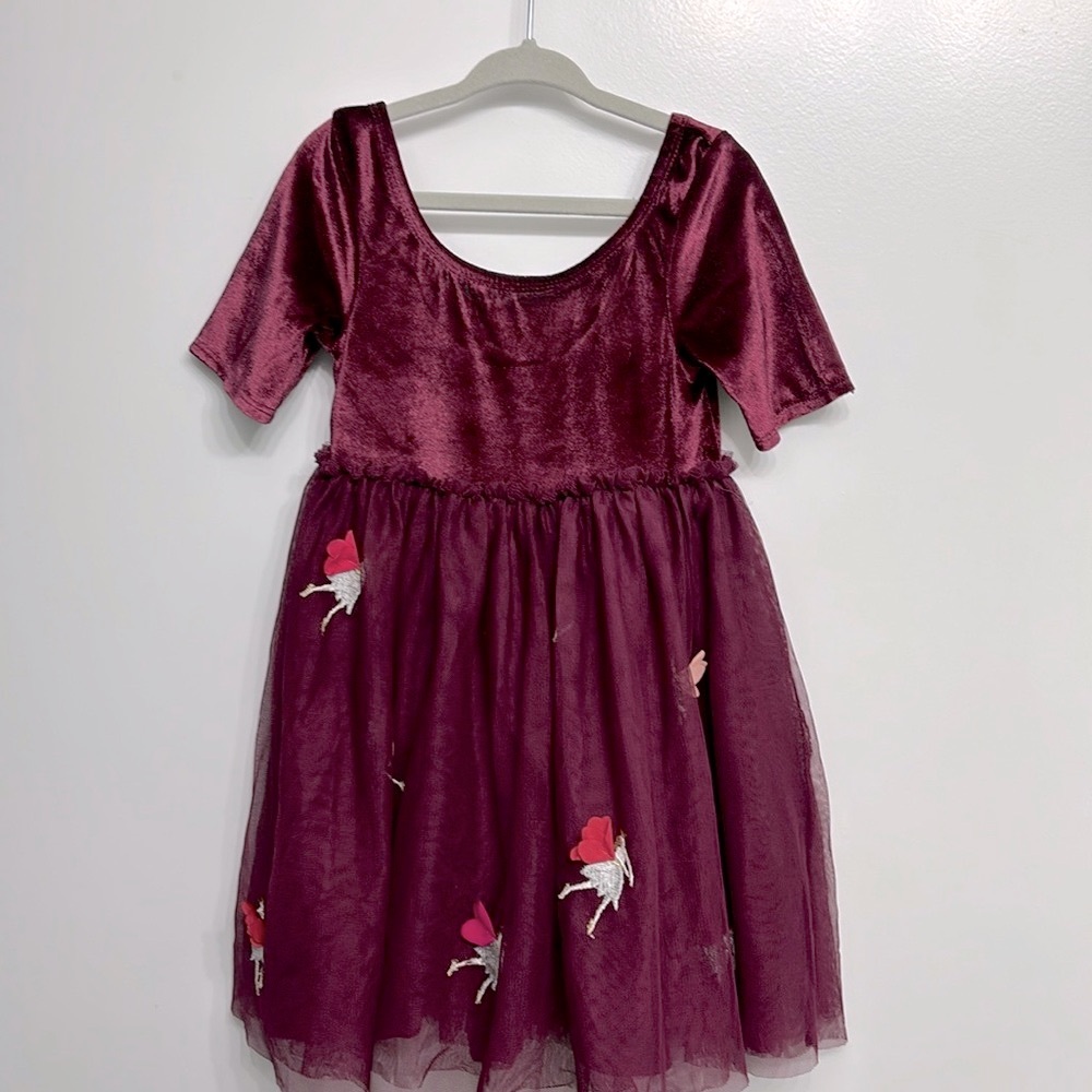 Mini Boden Burgundy Dress with Embroidered Butterflies